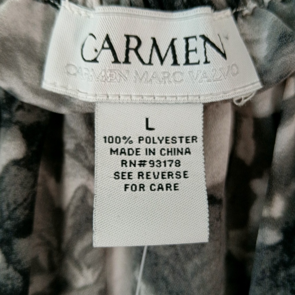 NWT Carmen Marc Valvo Blouse Womens L Gray Floral Long Sleeve Off Shoulder Top - Picture 3 of 6